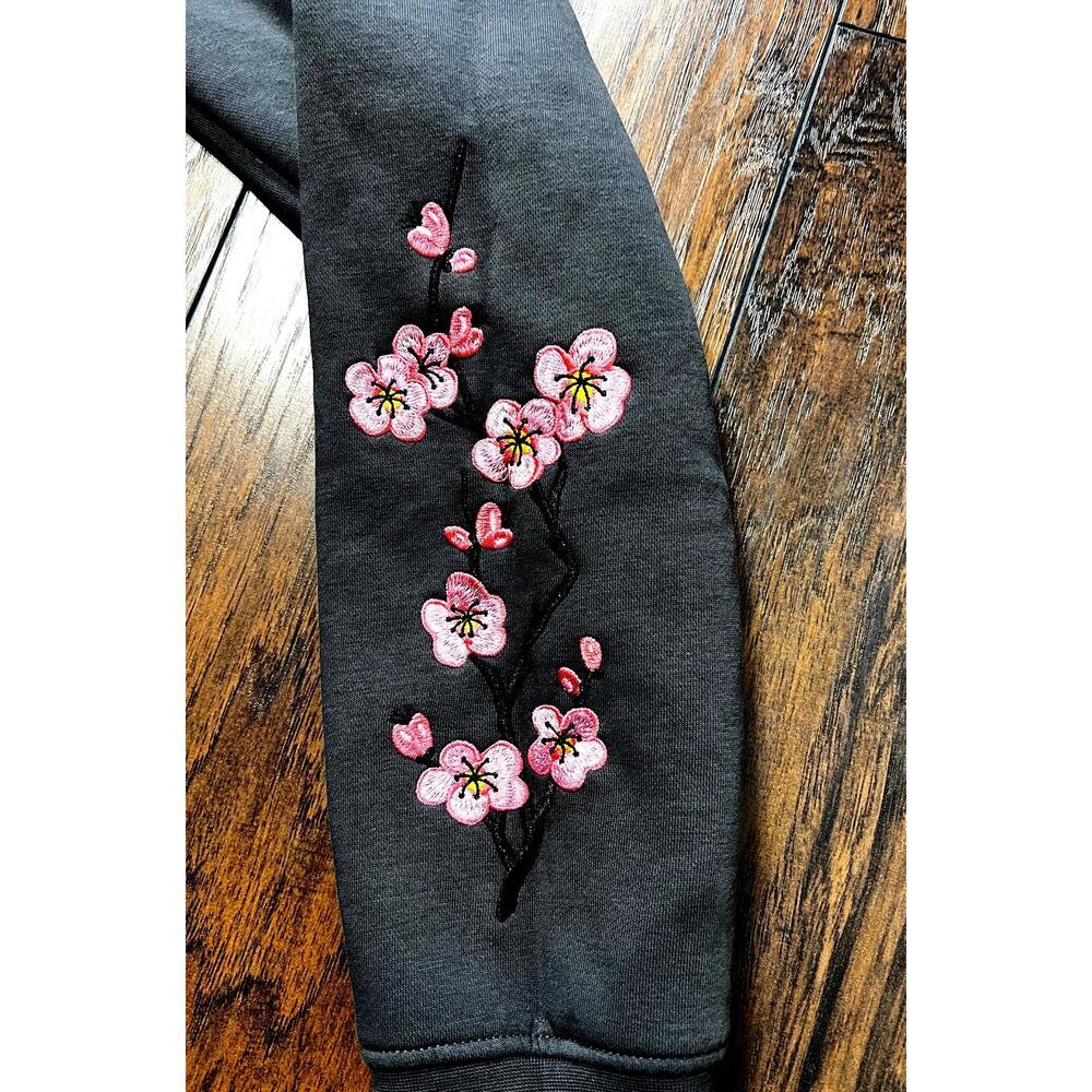 DGK Zen Full Zip Fleece Hoodie Embroidered Cherry Blossoms Drawcord Hood Mens XL - Picture 14 of 14